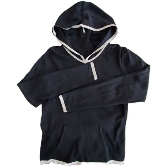 Folio Sweaters - Folio Black Turtle neck Hoodie with front tunnel pocket Large